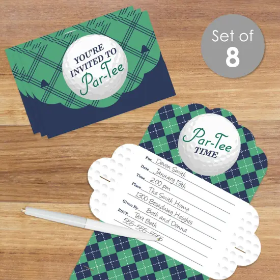 Big Dot of Happiness Par-Tee Time - Golf - Fill-In Cards - Birthday or Retirement Party Fold and Send Invitations - Set of 8 {3}