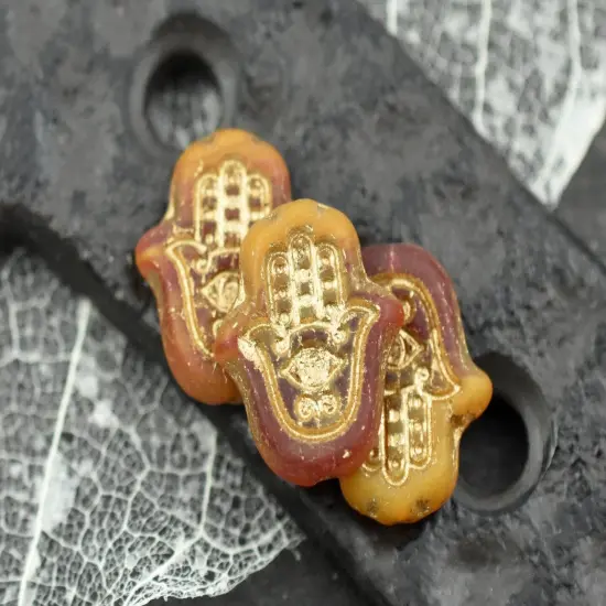 *10* 15x14mm Bronze Washed Matte Varigated Orange Topaz Hamsa Hand Beads {2}