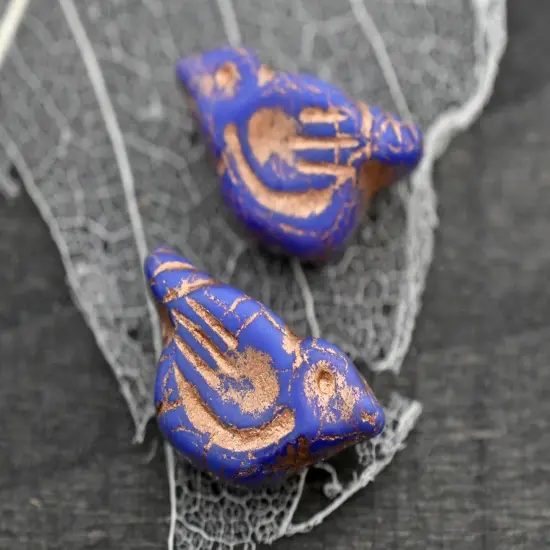 *6* 11x22mm Copper Washed Matte Indigo Bird Beads {3}