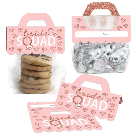 Big Dot of Happiness Bride Squad DIY Rose Gold Bridal Shower or Bachelorette Party Clear Goodie Favor Bag Labels Candy Bags with Toppers Set of 24 {1}