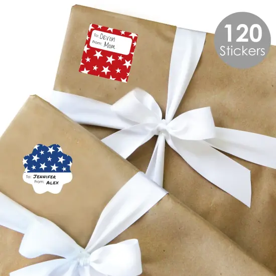 Big Dot of Happiness Stars & Stripes - Assorted Patriotic Party Gift Tag Labels - To and From Stickers - 12 Sheets - 120 Stickers {3}