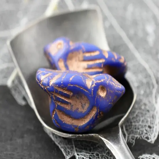 *6* 11x22mm Copper Washed Matte Indigo Bird Beads {5}