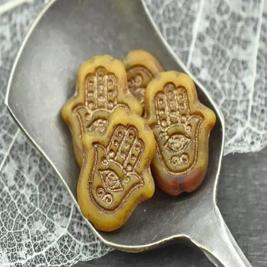 *10* 15x14mm Bronze Patina Washed Matte Varigated Orange Topaz Hamsa Hand Beads {6}