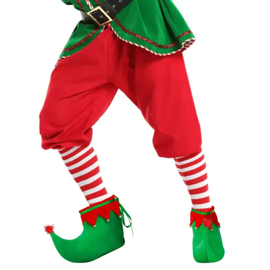 Red Green Elf Shoes - Red and Green Velvet Holiday Elf Feet Slippers with Jingle Bells for Adults and Kids {3}