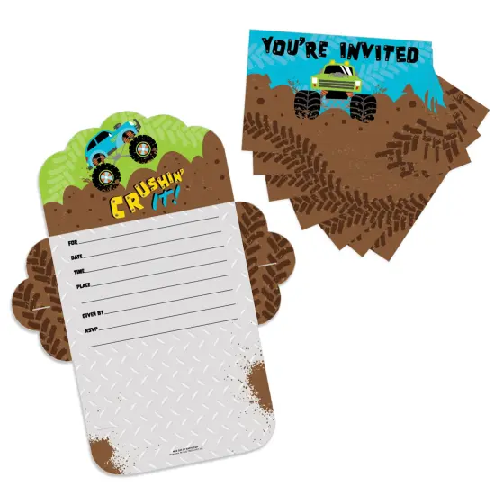 Big Dot of Happiness Smash and Crash - Monster Truck - Fill-In Cards - Boy Birthday Party Fold and Send Invitations - Set of 8 {1}