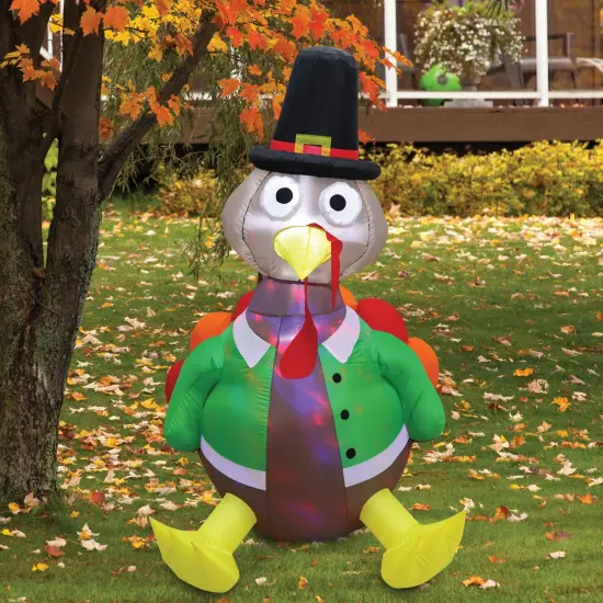 5' Air Blown Kaleidoscope Inflatable Turkey in Pilgrim Outfit GTF00015-5 {2}