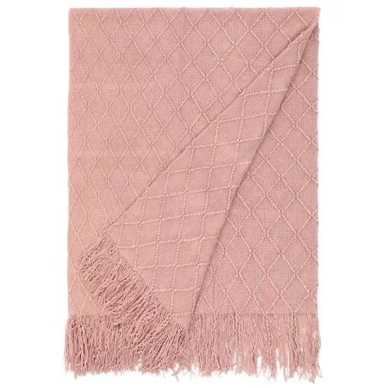 Decorative Throw Blanket - 50x60in Soft Knit with Delightful Fringe Edges for a Sophisticated and Cozy Touch to Your Living Space Lightweight, Breathable, Easy Care, Versatile, All-Season, Ideal for Lounging, Gifting Pink {4}