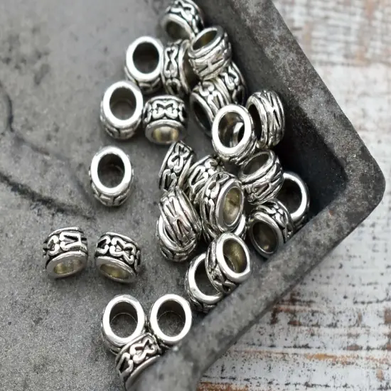 7x4mm Antique Silver Large Hole Rondelle Spacer Beads {3}