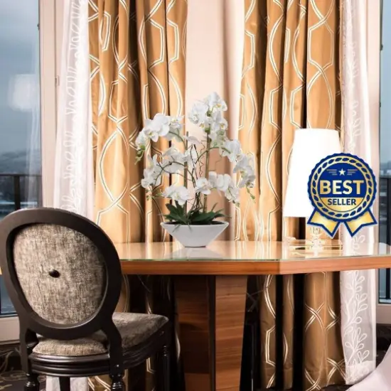 23" White Orchid in Ceramic Boat Vase &ndash; Realistic Silk Flower Decor for Home & Office {4}