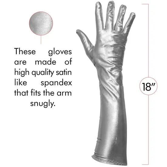 Silver Metallic Opera Gloves - Roaring 20's Fancy Flapper Elbow Evening Gloves Accessories for Women and Girls {5}