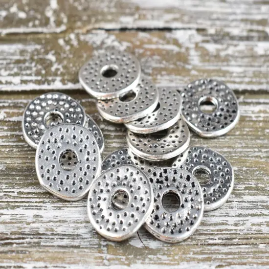 *100* 12mm Antique Silver Dimpled Flat Washer Spacer Beads {5}