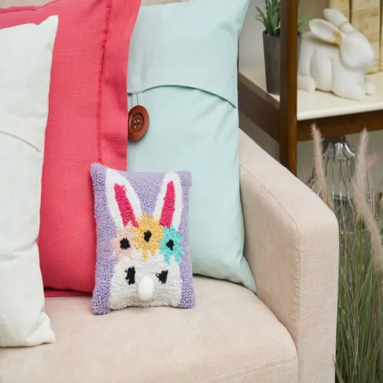 Easter Spring Floral Bunny Small/Petite Hooked Accent Pillow, 8" x 8" {3}