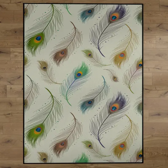 Deerlux Modern Animal Print Living Room Area Rug with Nonslip Backing, Peacock Pattern, 8 x 10 Ft Large {1}