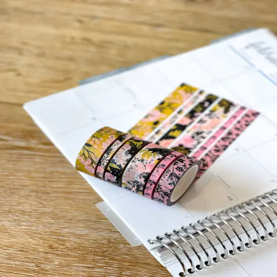 Black Pink & Gold Spring Floral Washi Tape Set (#W077) {2}