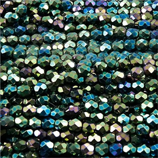 Czech Fire Polished Rounds 8mm Green Iris (Package of 10) {2}