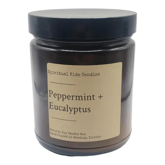 Peppermint & Eucalyptus Soy Candle 8oz 35-40 Hours Hand Poured with All Natural Soy wax and Fragrant/Essential Oils! {1}