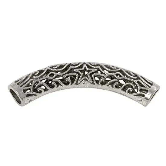 Large Hold Curved Tube Bead 50x8mm Pewter Antique Silver Plated {1}