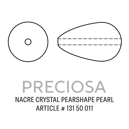 Preciosa Crystal Nacre Pearshape Pearl 15x8mm White (Package of 10) {2}