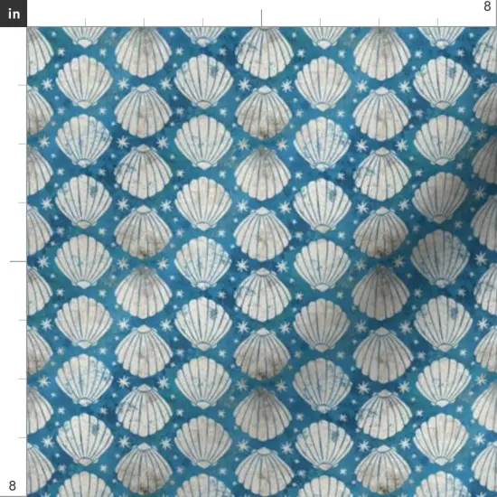 Various Fabrics by the Yard or Fat Quarter Blue Ocean Nautical Seashells Scallop Shell Coastal Small Scale Seafood Clams Stripes Custom Printed Fabric by Spoonflower {4}