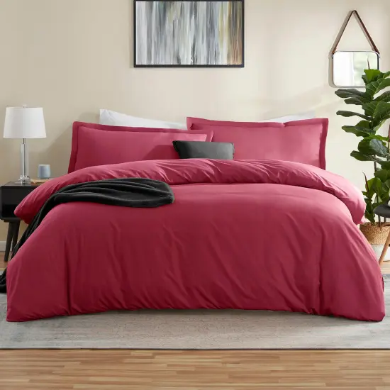 Nestl Double Brushed Microfiber Duvet Cover Set Burgundy Red {1}