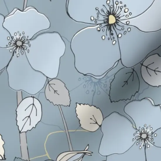 Various Fabrics by the Yard or Fat Quarter Botanical Floral Large Scale Nature Blue Grey Illustrative Custom Printed Fabric by Spoonflower {7}