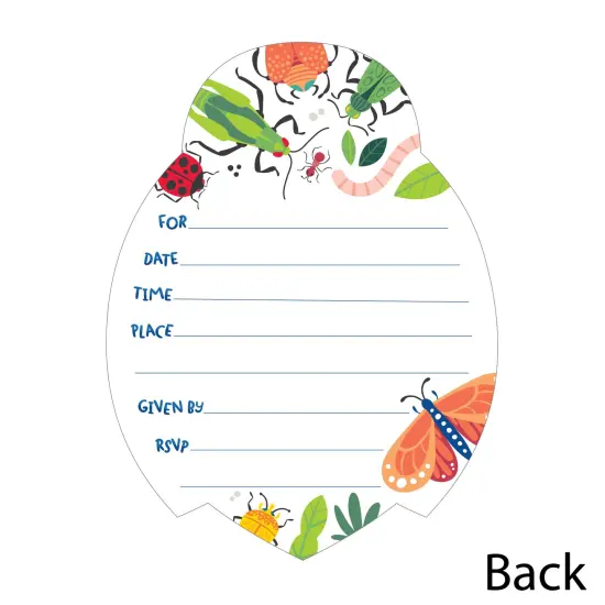 Big Dot of Happiness Buggin' Out - Shaped Fill-In Invitations - Bugs Birthday Party Invitation Cards with Envelopes - Set of 12 {6}