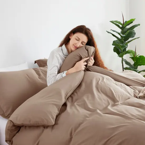 Nestl Double Brushed Microfiber Duvet Cover Set Taupe {3}