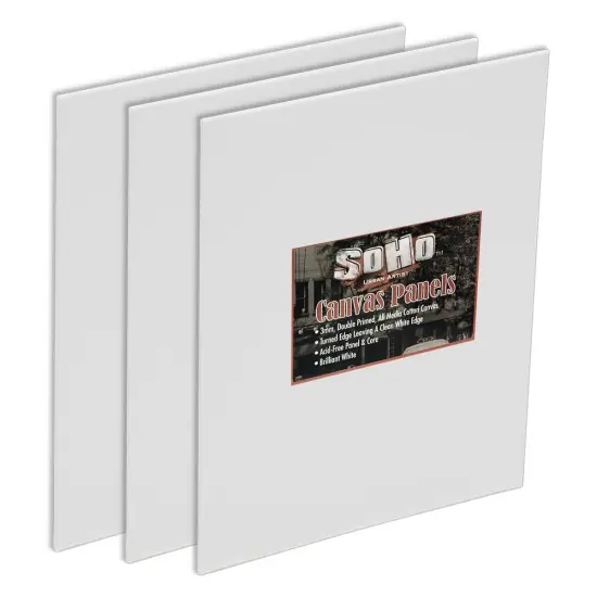SoHo Artist Cotton Canvas All Media Panels - 3 Pack ofDouble Primed Cotton Acid-Free Panels Bonded Canvases for Paintings, Artwork and More {1}