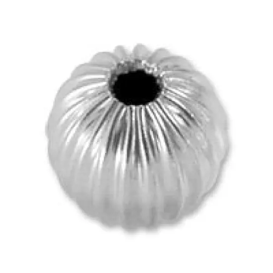 Round Bead Corrugated 6mm Sterling Silver (2-Pcs) {1}