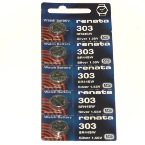 New Renata 5 Pcs/ 1 Card Silver Oxide Battery SR44SW, 303 {1}