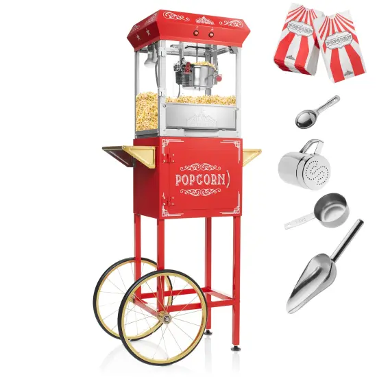 Olde Midway Vintage Style Popcorn Machine Maker Popper with Cart and 6-Ounce Kettle {2}