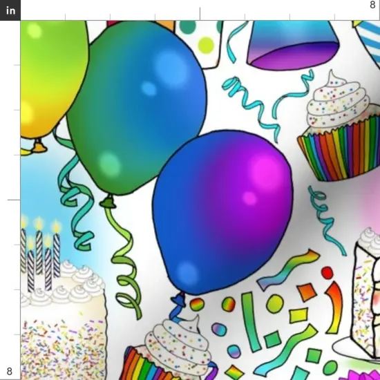 Various Fabrics by the Yard or Fat Quarter Rainbow Retro Party Celebration Balloons Gifts Birthday Cake Cupcake Fun Custom Printed Fabric by Spoonflower {4}