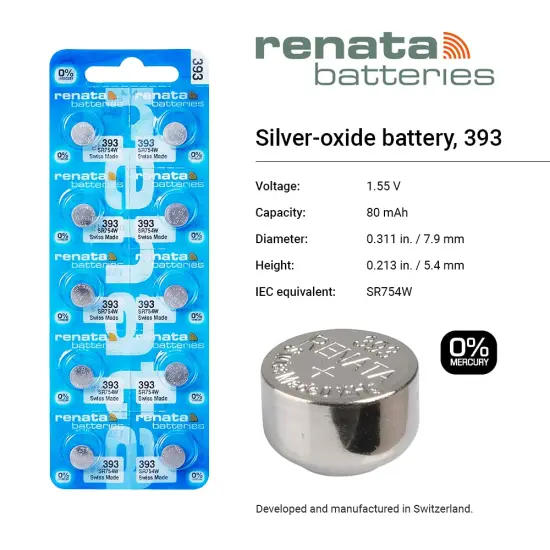 Renata Non-Rechargeable Battery, Watch, Single Cell, Silver Oxide, 80 Mah, 1.55 V, Sr48, Flat Top, 7.9 Mm Rohs Compliant: Na - 393 {2}