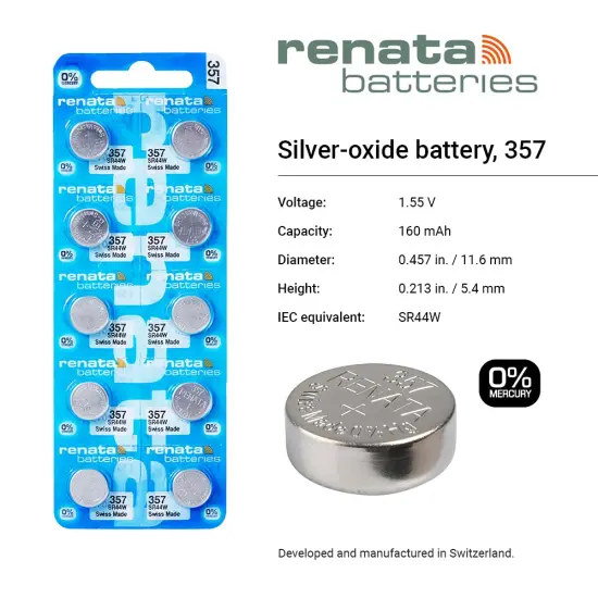 Renata Batteries 357 Silver Oxide 1.55V Watch Battery (1 Pc) {2}