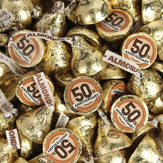 90ct 50th Anniversary Candy Party Favors Hershey's Kisses Milk Chocolate (90 Candies + 1 Sheet Stickers) - Assembly Required - by Just Candy {1}