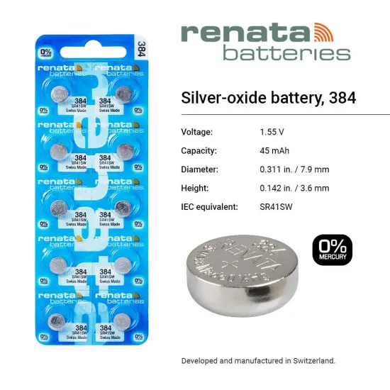 Renata 384 SR41SW 1.55V Silver Oxide Watch Battery {2}