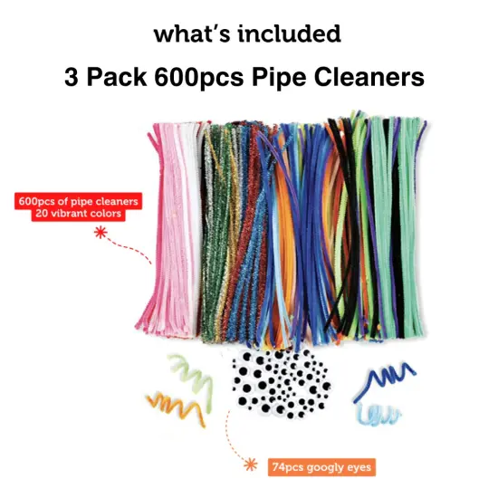 3 PACK - Incraftables 600pcs Pipe Cleaners Craft Supplies Set (20 Colors). Best Thick Fuzzy Chenille Stems Sticks with Googly Eyes. Colorful & Assorted Bulk Pipecleaners for DIY Arts & Crafts (12 inch Long) {2}
