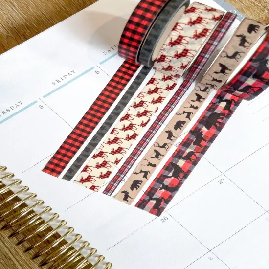 Christmas Buffalo Plaid Deer Holiday Red & Black Washi Tape Set (#W038) {3}