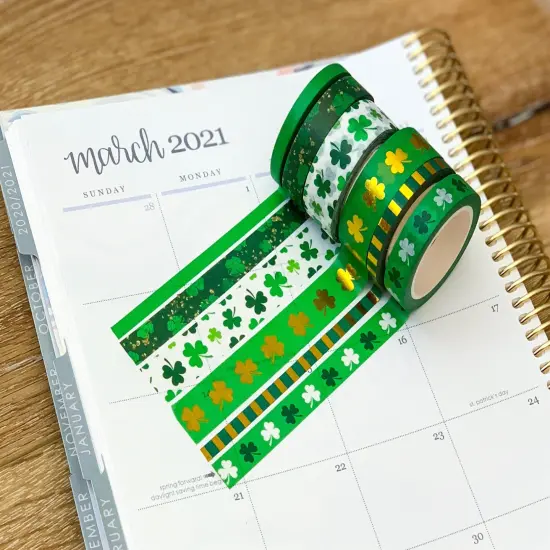 FOILED Shamrocks Green & Gold St Patricks Day Washi Tape Set (#W017) {6}