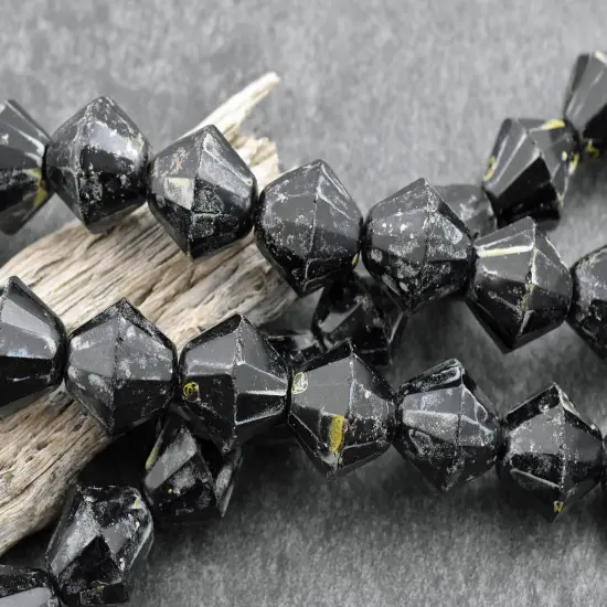 *6* 16mm Jet Travertine Faceted Bicone Beads {3}