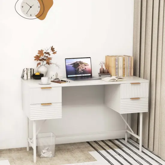 Costway 48" Computer Desk with 4 Drawers Storage Metal Frame Modern Study Writing Desk {2}