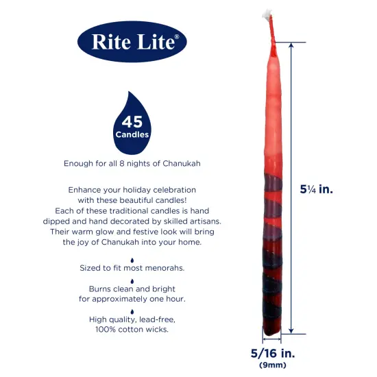 Rite Lite Premium Menorah Hanukkah Candles - 5.25" - Multicolor {7}