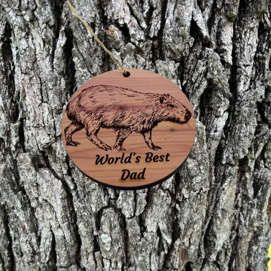 Worlds Best Dad Capybara - Cedar Ornament {3}