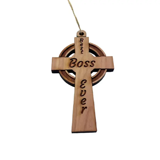 Best Boss Ever Celtic Cross - Cedar Ornament {5}