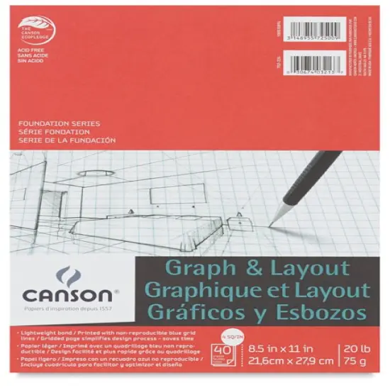 Canson Foundation Graph Pad - 8-1/2" x 11", 4" x 4" Grid, 40 Sheets {1}