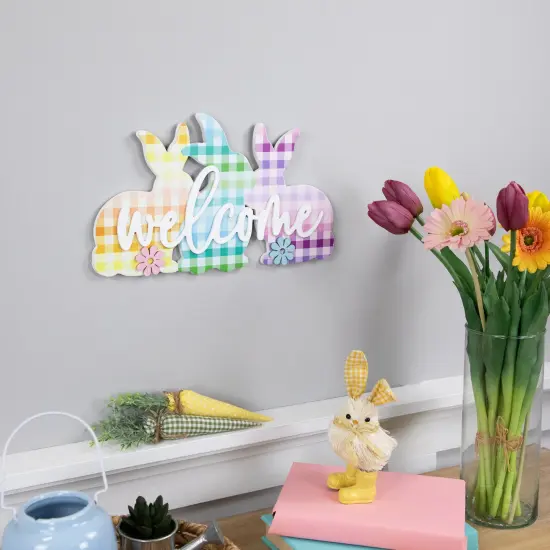 Northlight Gingham Bunnies Welcome Easter Wall Sign - 13.75" Multi {3}