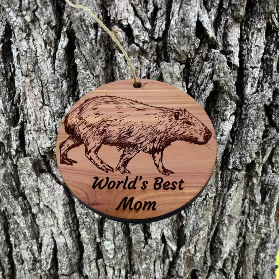 Worlds Best Mom Capybara - Cedar Ornament {2}