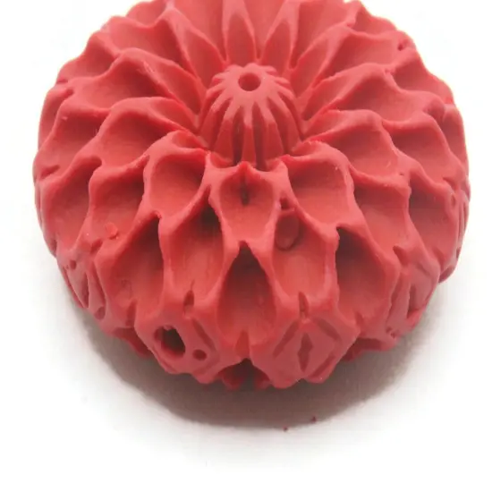 40mm Carved Cinnabar Red Flower Focal Bead {4}