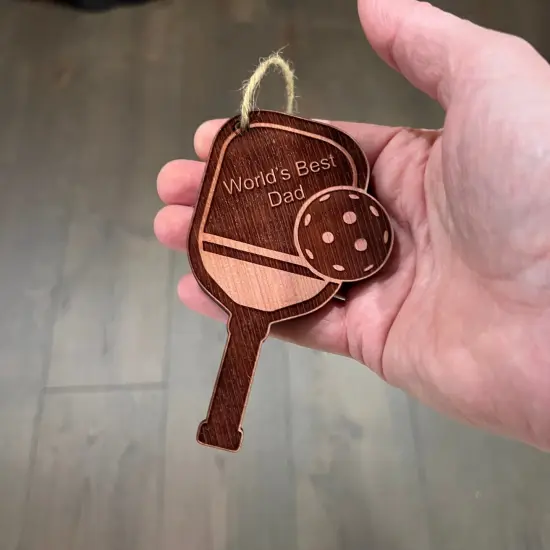 Worlds Best Dad Pickleball - Cedar Ornament {3}