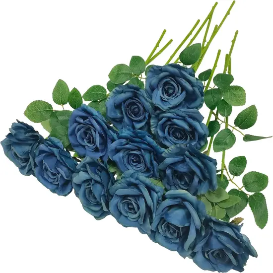 12 Pcs Artificial Roses for Wedding & Any Occasions Dusty blue {1}